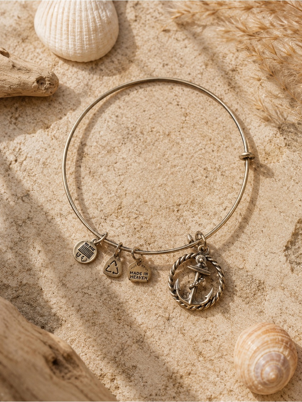 Alex and Ani Anchor Expandable Bangle – Nautical Silver Charm Bracelet